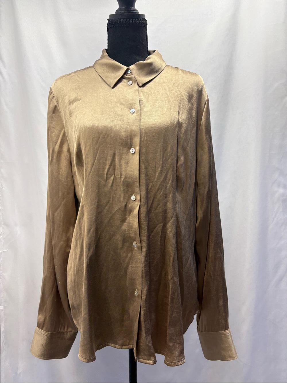 Madewell Enzo Satin Button-Up Blouse Bronze Gold Women’s Size 14 Quiet Luxury - Picture 2 of 7